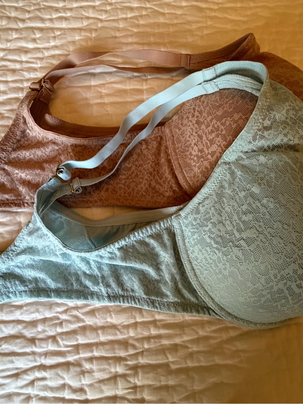 Natori Lace T-Shirt Bra Pair in Light Blue and Nude - Picture 7 of 12